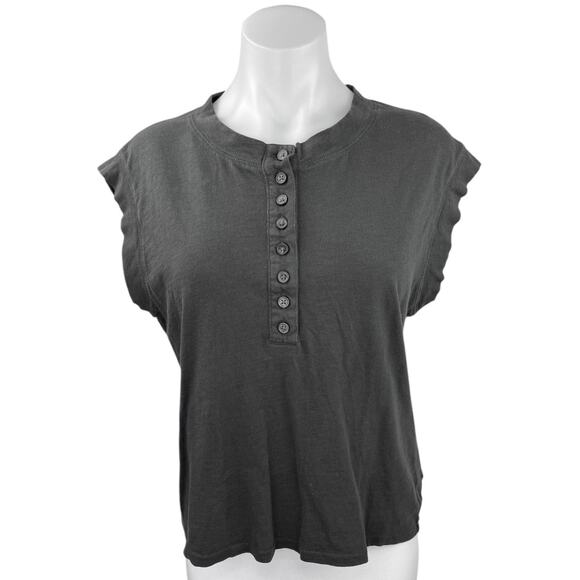 Madewell Black Button Front Henley Sleeveless Crew Neck Casual Top Size S - Picture 1 of 4